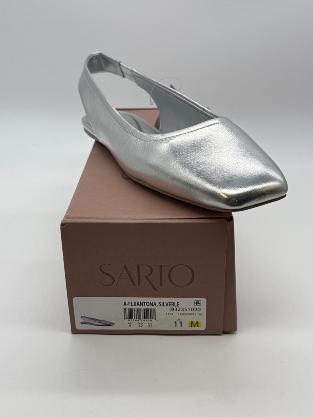 SARTO By Franco Sarto Silver Slingback Square-Toe Flat